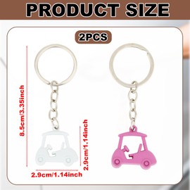 Mikovivi 2pcs Golf Cart Keychains, Stylish Zinc Alloy Key Ring Golf Themed Key Holder Perfect Souvenir for Players and Fans (Pink, White)