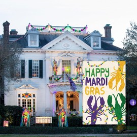 AVOIN colorlife Happy Mardi Gras Garden Flag 12x18 Inch Double Sided Outside, Boil Crawfish Beads Carnival Yard Outdoor Flag