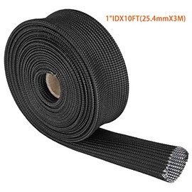 Fiberglass Heat Wrap Wire Shield Sleeve- 1" IDX 10' Adjustable Black Exhaust Heat Shield Spark Plug Wire Heat Shield Roll For Car&Auto Wire Loom Heat Shield Brake Line Cable Heat Shield