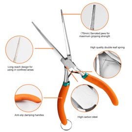 SPEEDWOX 7-Inch Long Reach Needle Nose Pliers with Teeth Extra Long Nose Precision Wire Looping Pliers Needle Remover Pliers for Hard to Reach Narrow Spaces Jewelry Making Tools Curved Handle