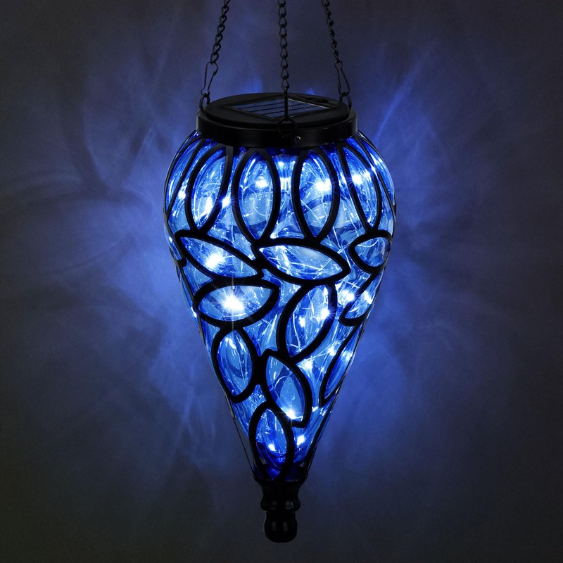 Solar Hanging Lantern Outdoor Lights, Tear-Shaped 15 LEDs Cool White