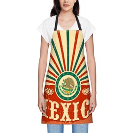 Smooffly Mexico Vintage Patriotic design Apron Adjustable Apron Cooking Kitchen Chef Women Men Aprons for Home Kitchen, Restaurant, Coffee House, Baking Gardening BBQ
