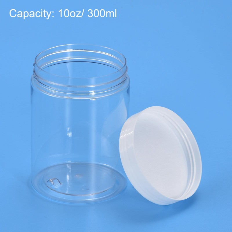 sourcing map Round Plastic Jars with White Screw Top Lid,
