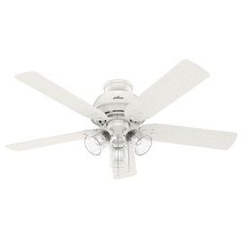 Hunter Fan 52 inch Fresh White Outdoor Ceiling Fan with LED Light Kit and Pull Chain (Renewed)