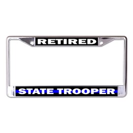 State Trooper Retired Blue Line Chrome License Plate Frame