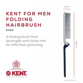 Kent KFM4 Anti-Static Hair Brush for Men - Folding Mini Hairbrush for Frizz-Free Styling and Daily Grooming, Made in England