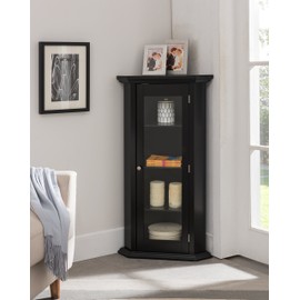 Kings Brand Furniture - Corner Curio Storage Cabinet with Glass Door, Black Finish