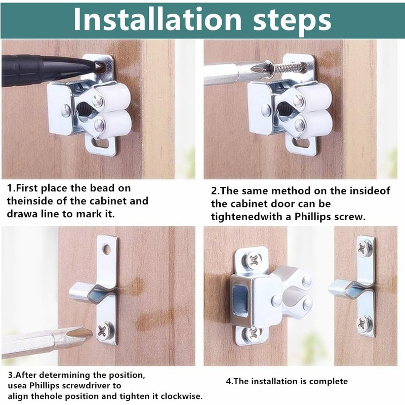 10 Pcs Double Roller Door Catches, Cabinet Latch Double Roller