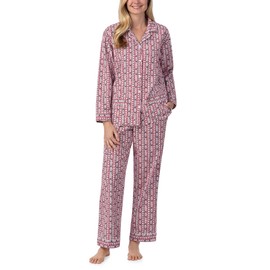 Lanz of Salzburg Sleepwear for Women Classic Notch Collar Long Sleeve Flannel Pajama Set - Red Tyrolean, X-Large