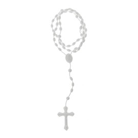 angwang Rosary Necklace,Plastic Rosary Beads Luminous Necklace Catholicism Prayer Religious Jewelry White