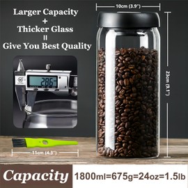 HelpyLife Vacuum Glass Jar with Airtight Lid,61floz/1800ml Borosilicate Glass Coffee Canister Container,Perfect for Coffee Beans & Grounds,Loose Leaf Tea,Candy,Sugar,Nuts,Spices