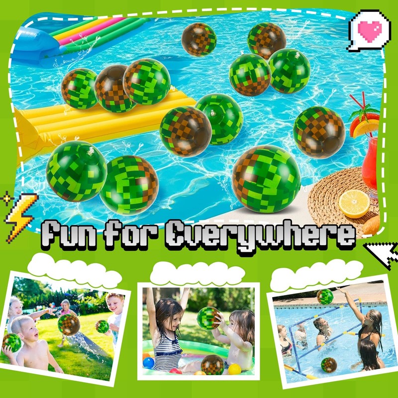 24 Pack Pixel Themed Beach Balls - 6 Inch Floating