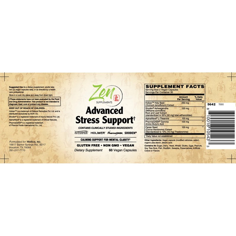 Zen Advanced Stress Support Supplement, 60 Capsules, Adrenal Response &