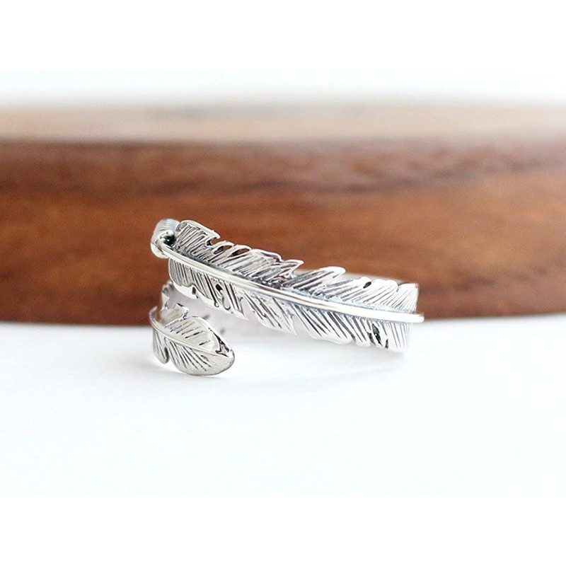 COSUMOSU 925 Sterling Silver Feather open Ring with box