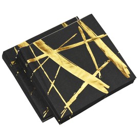 FiveSeasonStuff 40pcs Disposable Paper Napkin for Birthday Parties, BBQ, Receptions, Meetings, Weddings, Celebrations, and Events (Black |Gold Stripe)