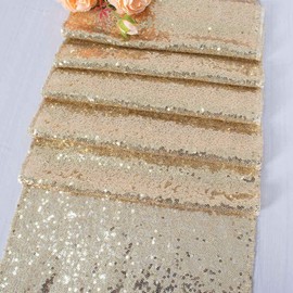 DUOBAO Table Runner Sequin 12x108-Inch Champagne Gold Glitter Tables Runners for Wedding Decor Christmas TableRunner Party Supplies (12x108-Inches)