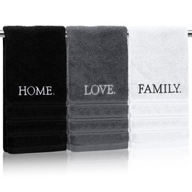 Ddeetodu 3 Pcs Bathroom Towels Decorative Set, Bathroom Decor Towels, Farmhouse Decorative Hand Towel, Embroidered 100% Cotton, Black Decoratives Towel for Bathrooms Boho Decor (Home Love Family)