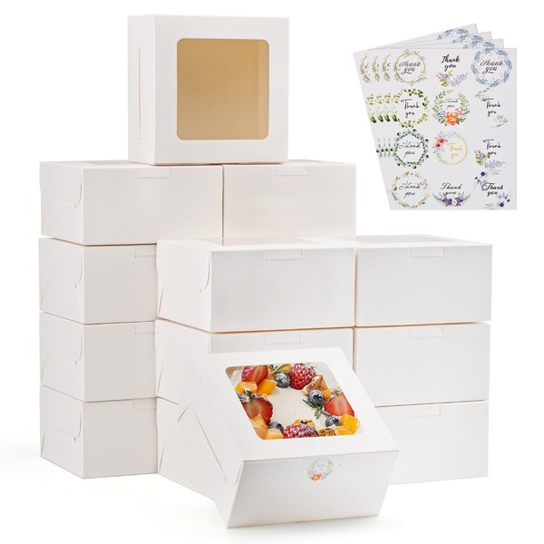 Cofimkate 20pcs White Small Bakery Boxes with Window, 4x4x2.5Inches, Provide