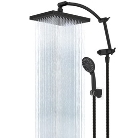 Thickness 8'' Rain Shower Head, High Pressure Handheld Spray, Showerhead Combo with 16'' Adjustable Arc Shower Extension Arm, 7 Settings, 71'' Hose, Adhesive Showerhead Holder, Oil-Rubbed Bronze