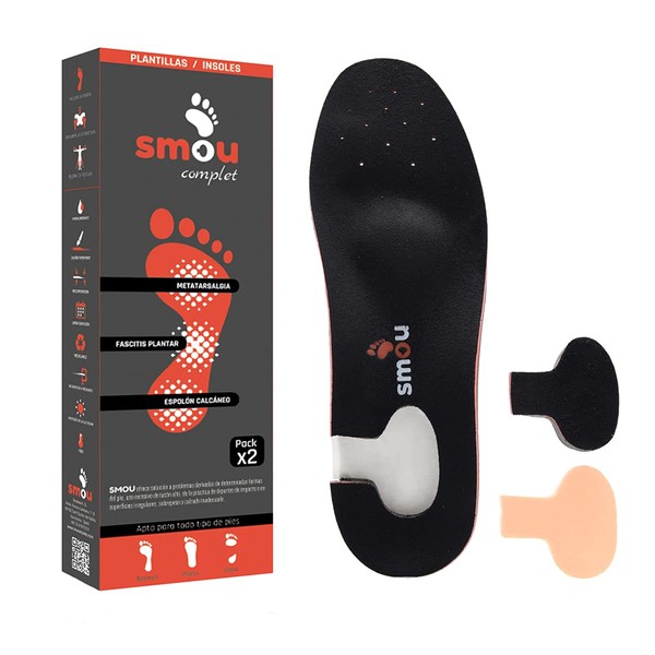 SMOU COMPLET Heel Spur Insoles | Shoe Insoles Orthopaedic for Plantar Fasciitis - Metatarsalgia - Flat Foot - Hollow Foot Insoles for Treating Foot Pain with Heel Protection (39-40 EU)