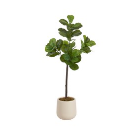 Kate and Laurel Fidmont Faux Fiddle Fig Tree with Jia Curved Planter Pot, 4 FT, Cream, Potted Artificial Tree Indoor with Realistic Foliage and Added Moss, Fake Plant for Living Room Decor