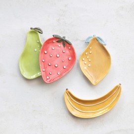 Creative Co-Op Stoneware Fruit Plate Set, Multicolor, Set of 4