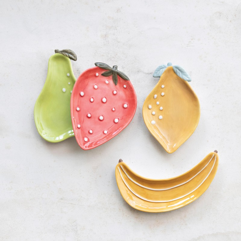 Creative Co-Op Stoneware Fruit Plate Set, Multicolor, Set of 4