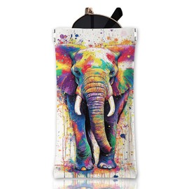 GLOBLELAND Doodle Colorful Elephant Soft Glasses Case Animal Squeeze Top Eyeglass Case Travel PU Leather Sunglass Case Portable Sunglasses Pouch for Women Men