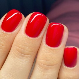 24Pcs Red Solid Color Fake Nails Short Square Press on Nails Glossy Acrylic Glue on Nails Cute Reusable False Nail Full Cover Stick on Nails for Women DIY Manicure Decoration