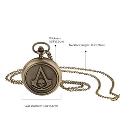 JewelryWe Father's Day Gift Pocket Watch Men's Retro Royal Flush / Compass / Flowers / Bell / Motorcycle Chain Watch Analogue Quartz Watch Pendant with Necklace Chain Bronze Gift for Men, 2-skull