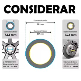 Centradores de Rin Anillos Centrados Universal para Coche Auto Camioneta SUV Sedan Hatchback Juego de 4 Piezas (Metal, 57.1-73.1mm)