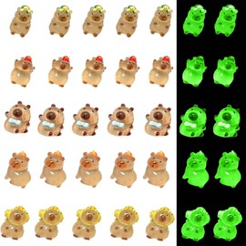ZKFSIE Mini Resin Capybara, 35 PCS Glow in The Dark Animals, Capybara Birthday Decorations & Unique Gifts, Cute Mini Resin Animals for Home Decor, Night Garden Toys, DIY Crafts (5 Styles)