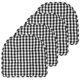 Sweet Home Collection Chair Cushion Memory Foam Pads Tufted Slip Non Skid Rubber Back U-Shaped 17" x 16" Seat Cover, Checkered Black/White 4 Count