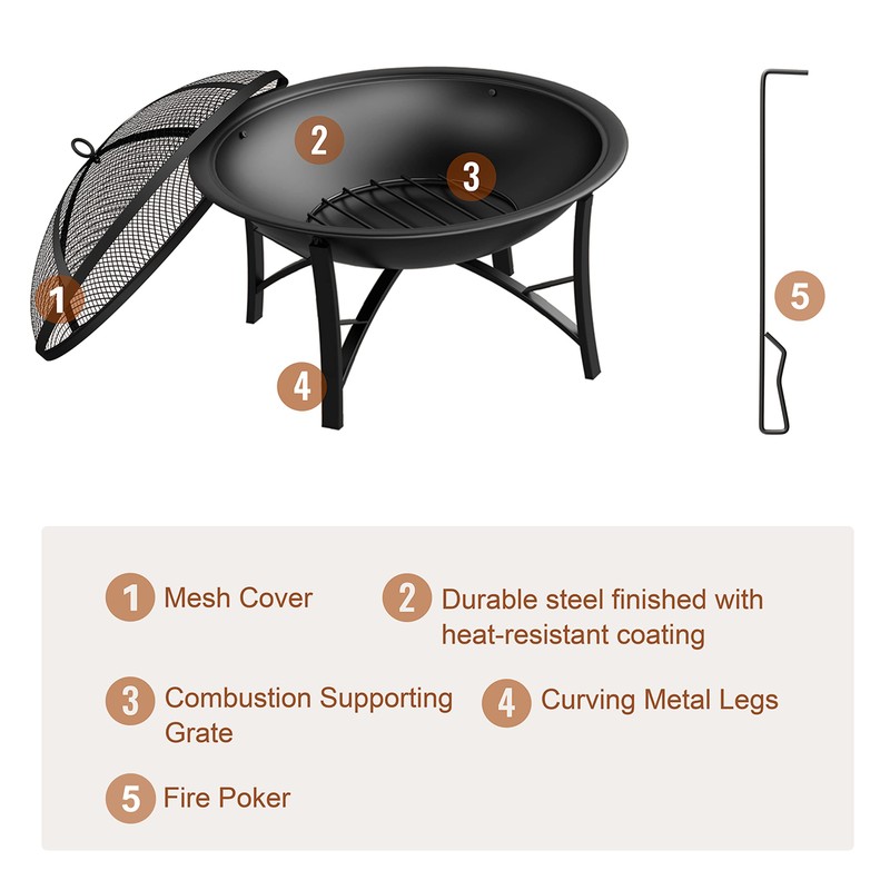 Fire Beauty Fire Pit for Outside Wood Burning,BBQ Grill Steel