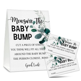Measure the Baby Bump Baby Shower Game Set, 1 Standing Sign with 50 Guessing Cards, Greenery Gender Reveal Party Decorations Supplies - B47