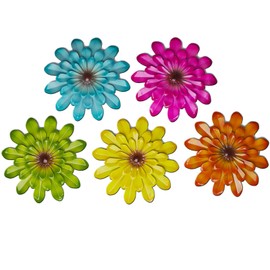 LITIALLY 5PCS Outdoor Metal Flower Wall Art Garden Cute Flowers Decorations Hanging for Yard Porch Outside Lawn