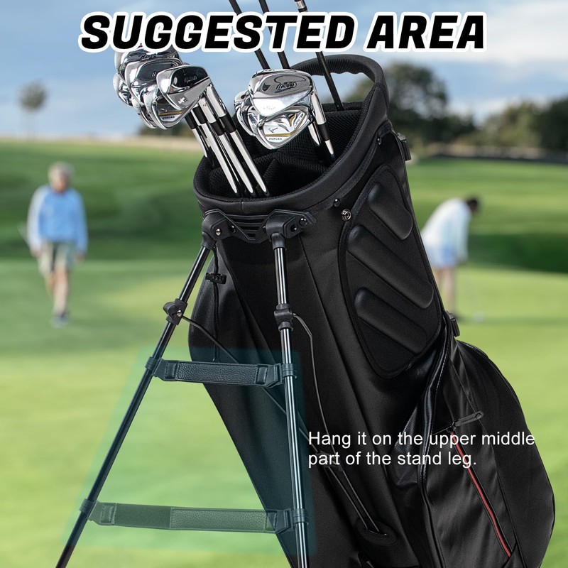 Golf Stand Bag Leg Tether Strap Adjustable Black PU Leather
