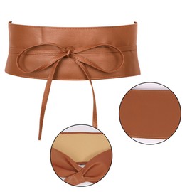 JJDreams Ladies Leather Waist Belt Bowknot Ladies Obi Belt PU Leather Cinch Waist Belt Retro Tie Belt,L-Brown