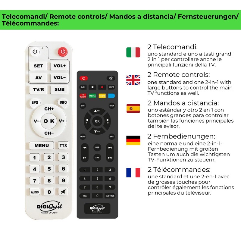Digiquest Terrestrial Digital XJ DVB-T2 with Dual Remote - White