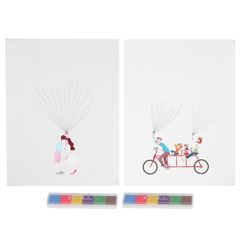 2Set Cartoon Pattern Fingerprint Painting DIY Signature Guest Book Wedding