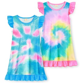 COTRIO Toddler Girl Nightgown 2-Pack Sleep Shirts Pajamas Nightdress Sleepwear for Little Girls 5-6 Years