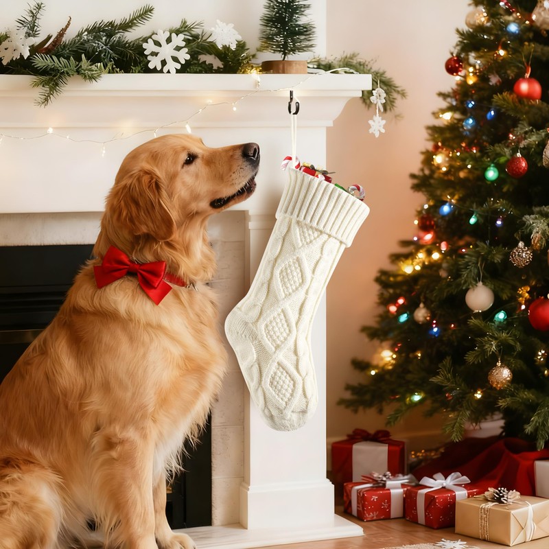 2 Pack 18" Christmas Stockings, Large Knit Socks, Ivory