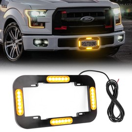 ROUTEKING 13.5" 24 LED License Plate Strobe Lights Waterproof License Frame Light Amber Yellow Warning Lights for Front/Rear License Plate Decor Emergency Safety Light for Vehicles Cars, 12V