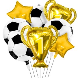Lukinuo 4D Sphere Soccer Balloons 8 Pcs 22 inch Champion Trophy Balloons for Soccer Party Decorations World Cup Decor Sports Football Ball Fans Birthday Party Decoration Supplie