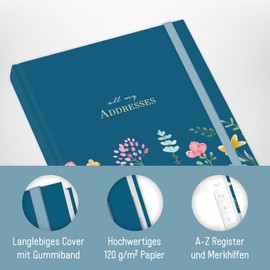 paper&you® Address Book A5 with Index A-Z [Happy Flower] Book for Contacts, Birthdays & Passwords - Sustainable & Climate Friendly