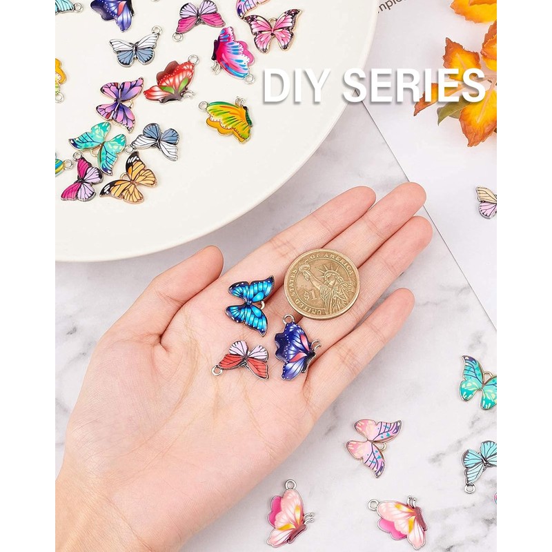 KGDUYC Butterfly Charms - 23 Pieces Butterfly Pendants Colourful Printed