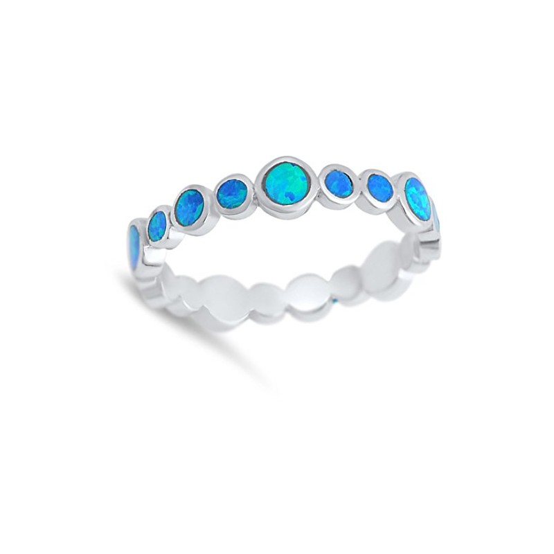 Eternity Blue Simulated Opal Stackable Ring New .925 Sterling Silver