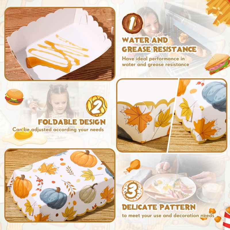 Dunzoom - 60 bandejas desechables de papel de otoño, para