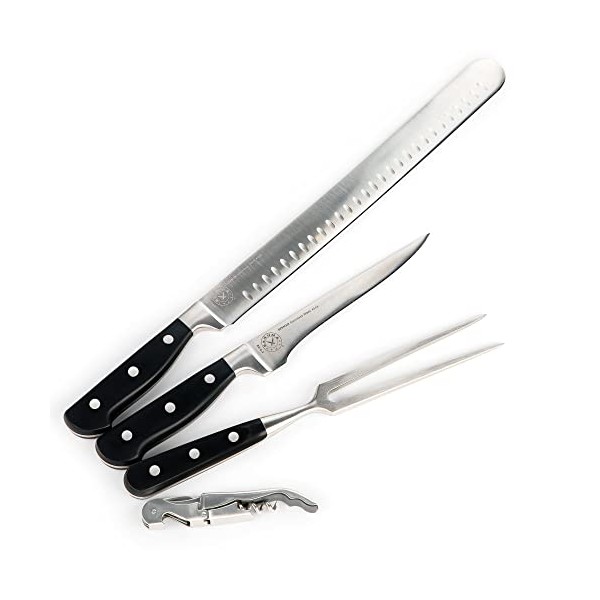 SARUMA 4 PIECE- SLICING -CARVING KNIFE SET Ultra Sharp Carving Set with Bottle opener - BBQ Like a Professional this Christmas