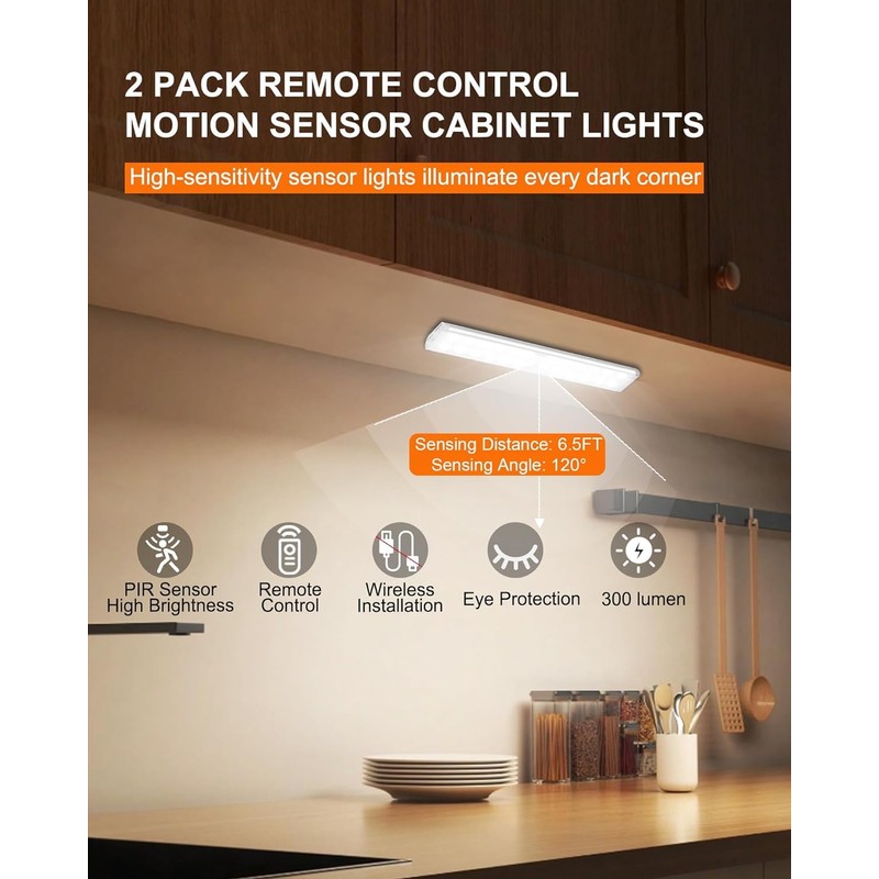 Haigvel Under Cabinet Lights Wireless, 58-LED Rechargeable Motion Sensor Closet